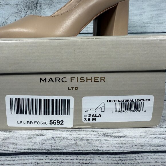 Mark Fisher Zala Block Heel Pointy Toe Pump Light Natural Tone Leather Sz 7.5 - Picture 7 of 9